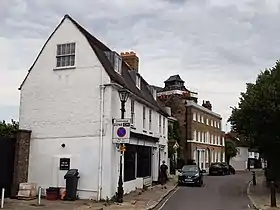 Church Street from the north, with the former post office where Jean-Jacques Rousseau had lodgings, 18th century