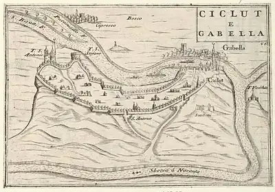 Old map of Drijeva market town, in drawing circa 1770