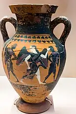 Nike between youths, amphora from Rhodes.