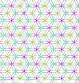 Three offset copies of the minimal covering circle pattern (left most image) make the 7-circle pattern, like this red, green, blue version.