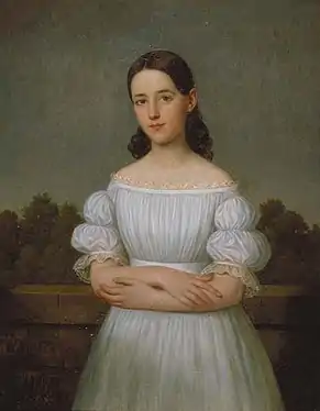 Young woman with a dress made of cotton, late 1830s New Orleans.