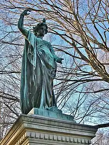 Statue atop Clark family monument, designed by Truman Howe Bartlett (1868) and sculpted by Ferdinand von Miller (1869)