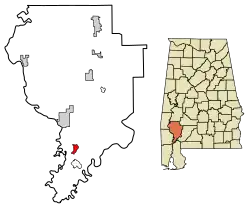 Location of Rockville in Clarke County, Alabama.