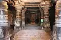 Closed mantapa with lathe turned pillars supporting bay ceiling in Chennakeshava temple at Hullekere