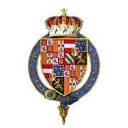 Arms of Charles, Infante of Spain, Archduke of Austria, Duke of Burgundy, KG at the time of his installation as a knight of the Most Noble Order of the Garter.