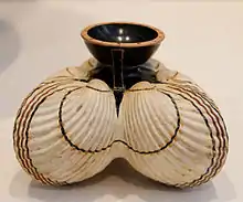 Fancy aryballos in the form of three cockle shells, 6th century BC