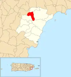 Location of Collores within the municipality of Humacao shown in red