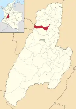 Location of the municipality and town of Santa Isabel, Tolima in the Tolima Department of Colombia.