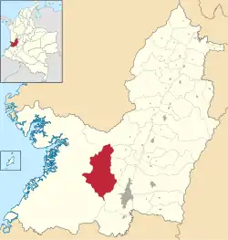 Location of the municipality and town of Dagua in the Valle del Cauca Department of Colombia.