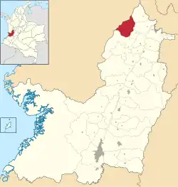 Location of the municipality and town of El Cairo in the Valle del Cauca Department of Colombia.