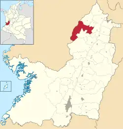 Location of the municipality and town of Versalles in the Valle del Cauca Department of Colombia.