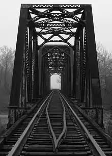 A railway bridge with a rail track in Leflore County, Mississippi