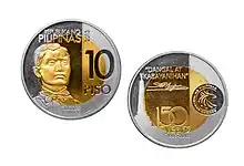 Commemorative 10-peso coin in celebration of the 150th birth anniversary of Andrés Bonifacio.