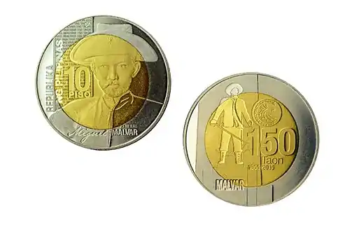 Commemorative 10-peso coin in celebration of the 150th birth anniversary of Gen. Miguel Malvar.