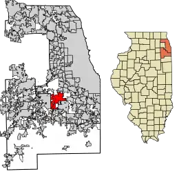 Location of Orland Park in Cook and Will Counties, Illinois.