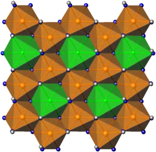 Trioctahedral layer O, of chemical composition LiAl2(OH)6.