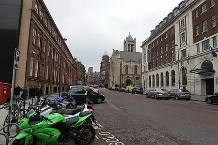 Cookridge Street, Leeds, in 2010. On the left are nos.19–21, so Appleyard's studio at nos.16–18 was probably on the site of The Light, right