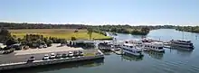 Houseboats moored in a river