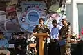 Lieutenant General Dulamsürengiin Davaa speaking at an elementary school in the Songino Khairkhan during Khaan Quest 2014