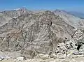 Mts. Corcoran / Le Conte centered, seen from Mt. Langley.(Mount Whitney upper left).