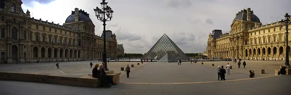 The Louvre Palace looking west across the Cour Napoleon and the Louvre Pyramid