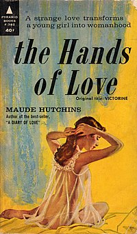 Cover of "The Hands Of Love" (reprint of Victorine) by Maude Hutchins. Illustration by Tom Miller.