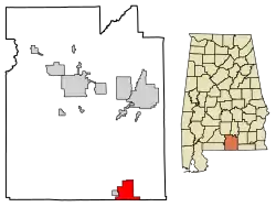 Location of Florala in Covington County, Alabama.