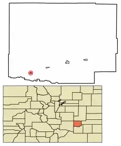 Location of Olney Springs in Crowley County, Colorado.