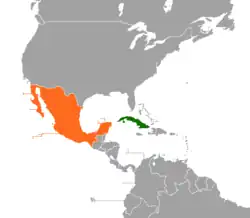 Map indicating locations of Cuba and Mexico