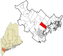 Location in Cumberland County and the state of Maine.