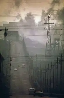 Image shows atmospheric pollution caused by uncontrolled industrial emissions