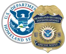 DHS seal and HSI SA badge