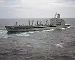 Joshua Humphreys underway in reverse during sea trials, February 1987