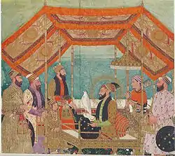 A durbar scene with the newly crowned Emperor Aurangzeb.