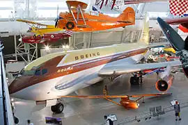 From top to bottom: Grumman G-22 Gulfhawk II, Piper J-3 Cub, North American P-51C Mustang, Boeing 367-80, and Bowlus BA-100 Baby Albatross.