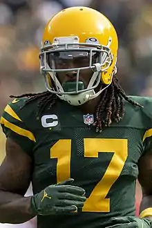 Davante Adams in a Green Bay Packers unifrorm.