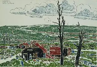 David Milne, Vimy Ridge from Souchez, Estaminet among the Ruins, 1919