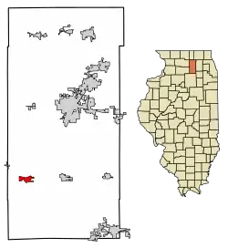 Location of Shabbona in DeKalb County, Illinois.