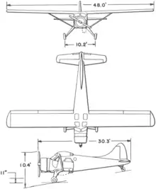 3-view line drawing of the de Havilland Canada L-20A Beaver