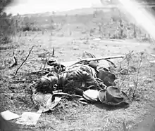 Confederate killed in Ewell's attack May 19, 1864, on the Alsop farm. This photograph was taken just to the right and in front of the preceding photograph.