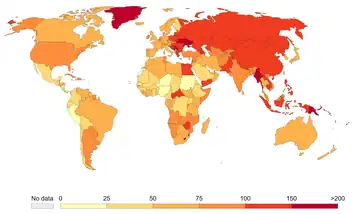 The number of deaths attributed to smoking per 100,000 people in 2017