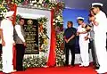 Defence Minister Manohar Parrikar, Maharashtra Chief Minister Devendra Fadnavis, the Chief of the Naval Staff Admiral RK Dhowan and other dignitaries at the undocking of INS Kalvari