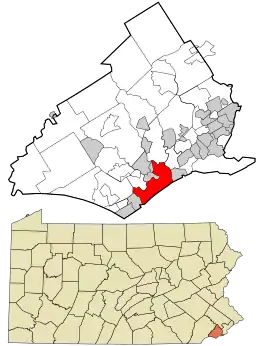 Location of Chester in Delaware County and in Pennsylvania