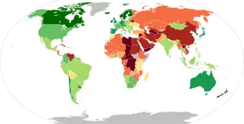 Democracy Index map in 2020 according to The Economist Intelligence Unit