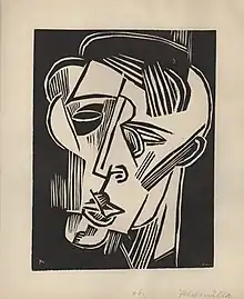 A line drawing of a man in expressionist style