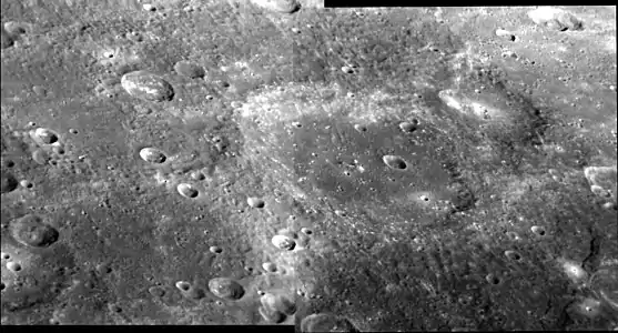 Derzhavin and Enheduanna craters from MESSENGER's second flyby of Mercury in October 2008.