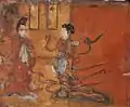 A man wearing paofu and a woman wearing guiyi; lacquer painting, Tomb of Sima Jinlong, Northern Wei, c.484 AD