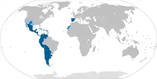 Map showing usage of the Spanish language