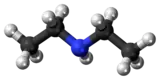 Ball and stick model of the diethylamine molecule