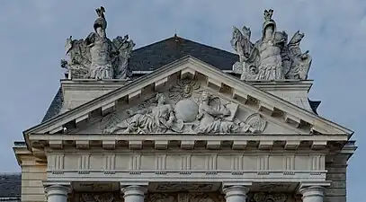 Baroque pediment of the Palace of the Dukes of Burgundy, Dijon, France, by Daniel Gittard after Jules Hardouin-Mansart, 1682-1689